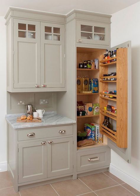 Traditional kitchen cabinet with pantry built into it - Decoist Ikea, Kitchen Pantry Design, Pantry Design, Diy Kitchen Cabinets, Kitchen Cabinet Design, Cabinet Ideas, Kitchen Redo, Diy Kitchen Remodel, Kitchen Remodel Small
