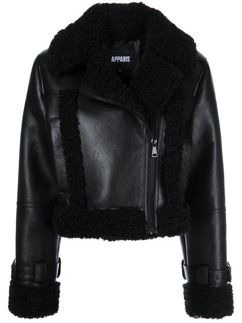 Outfits, Leather Fur Jacket, Fur Leather Jacket, Faux Leather Jackets, Cropped Leather Jacket, Black Leather Jacket, Sweater Hoodie, Trim Jacket, Faux Fur Jacket