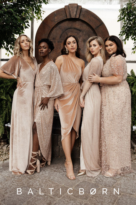 Looking for some inspiration for your next special occasion? From timeless silhouettes to bold colors, this era has it all! Channel your inner glam queen for your next wedding event or fancy dinner party - you’ll feel like a true fashion icon in our Guest Edit Collection! Special Occasion, Outfits, Wedding Dress, Special Occasion Dresses, Nude Wedding Guest Dresses, Bridesmaid Colors, Champagne Dress, Guest Dresses, Wedding Attire Guest