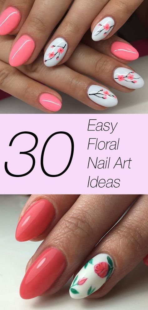 Nail Art Designs, Nail Arts, Spring Nail Art, Floral Nail Art, Floral Nail Designs, Flower Nail Designs, Flower Nail Art, Easy Nail Art, Nail Decorations