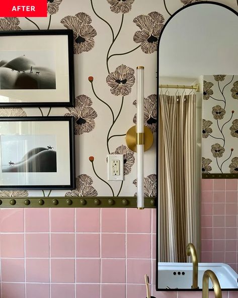 A 1950s Bathroom Makeover Helps Pink Tile Look Timeless | Apartment Therapy Pink, San Juan, Instagram, Videos, Retro Bathrooms, Contemporary Interior Design, 1950’s Bathroom, Vintage Tile Bathroom, Vintage Bathroom