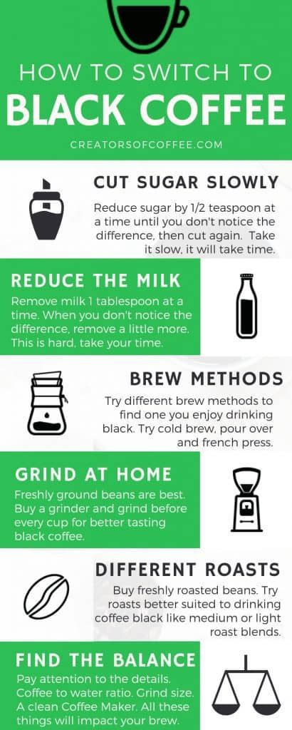 Looking to make the switch to drink black coffee? Here are 6 tips to help you get there. Check out the full post for even more tips and advice #coffee #coffeelove #infographics Art, Smoothies, Cocoa, Coffee Recipes, Coffee Benefits, How To Order Coffee, Coffee Facts, Coffee Tasting, Blended Coffee Drinks