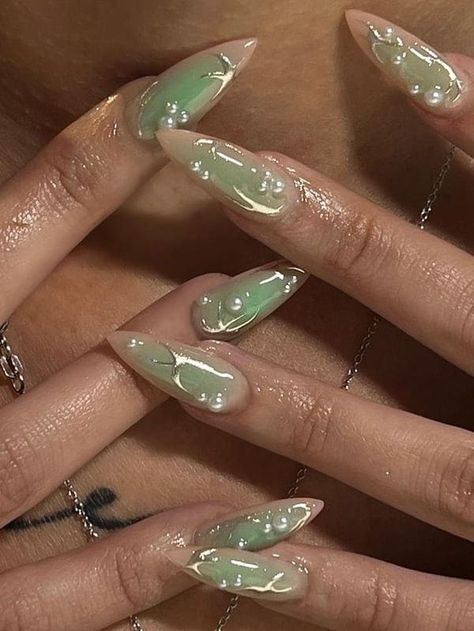 sage green aura nails with 3D chrome design Nail Designs, Glitter, Nail Ideas, Green Nail Designs, Green Nail Art, Acrylic Nails Green, Chrome Nails Designs, Nails Inspiration, Classy Acrylic Nails