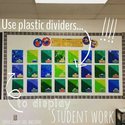 Use plastic dividers to display student work. Easy way to change out work without having to remeasure, rehang, or go crazy! Pre K, Classroom Décor, Classroom Setup, Classroom Ideas, Classroom Displays, Classroom Bulletin Boards, Work Bulletin Boards, Classroom Art Display, Student Work Bulletin Board