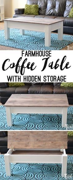 Ikea, Farmhouse Style Coffee Table, Coffee Table With Hidden Storage, Coffee Table With Storage, Diy Furniture Table, Diy Furniture Plans Wood Projects, Farmhouse Furniture, Wood Furniture Diy, Coffee Table Plans
