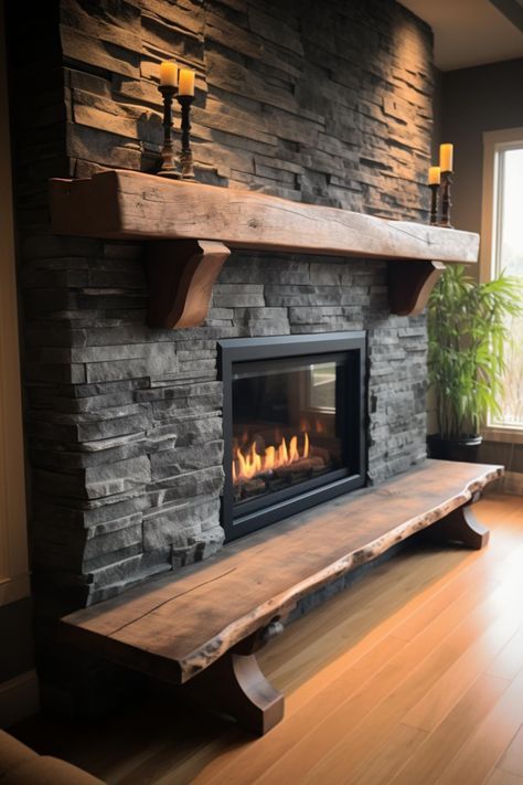 Home, Stacked Stone Fireplaces, Stone Fireplace Designs, Stone Fireplace Makeover, Stone Fireplace, Brick Fireplace, Grey Stone Fireplace, Fireplace Ideas, Fireplace Design