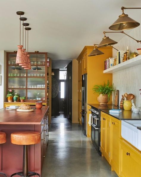 New Kitchen, Home Décor, Interior, Kitchen Interior, Yellow Kitchen Designs, Colorful Kitchen Cabinets, Kitchen Colors, Bold Kitchen, Eclectic Kitchen Design