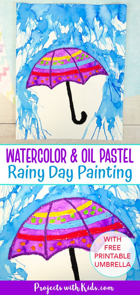 Kids will use blow painting with straws and oil pastels to make this awesome watercolor rainy day painting! A fun spring art project with a free printable umbrella template. Diy, Crafts, Pre K, Art, Kids Watercolor, Summer Art Projects, Kids Painting Projects, Painting With Kids Ideas, Painting For Kids
