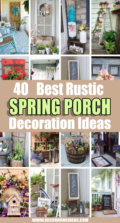 40+ Amazing Rustic Spring Porch Decor Ideas To Welcome Warmer Weather | Decor Home Ideas Design, Gardening, Home Décor, Decoration, Porch Decorating, Spring Front Porch Decor, Easter Front Porch Decor, Front Porch Decorating, Spring Porch Decor