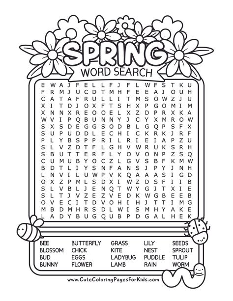 Celebrate spring with this fun and challenging free printable word search for kids. 
Grab both challenge levels for kids of all ages. 
There is a larger puzzle with 20 words, or you can download the smaller puzzle with just 10 easy words for young readers. 
We also provide an optional answer sheet you can download as well! Worksheets, Spring Word Search, Free Printable Word Searches, Word Puzzles For Kids, Kids Word Search, Printable Word Search Puzzles, Free Printable Worksheets, Word Games For Kids, English Activities For Kids