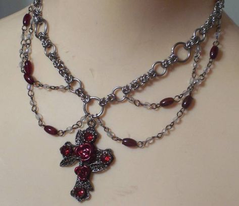 Gothic Rose cross necklace, remade from the original necklace with ... Gothic, Gothic Jewellery, Piercing, Goth Jewelry, Goth Necklace, Gothic Jewelry, Gothic Necklace, Piercing Jewelry, Dope Jewelry