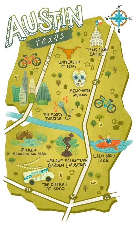 Illustrated maps of Atlanta, GA, Austin, TX, and Seattle, WA for The UPS Store's #SmallBizSalute campaign in May 2015 Austin Tx, Trips, Wanderlust, Texas, Texas Hill Country, Houston, Austin Texas, Texas Travel, Texas Roadtrip