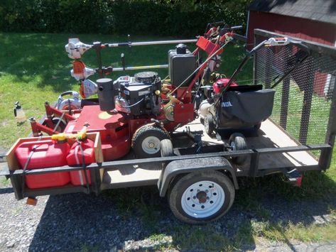 Efficiency mowing setup - small truck / trailer with PICS!!! Trucks, Camping, Gardening, Lawn Mower Trailer, Equipment Trailers, Lawn Trailer, Lawn Mower Storage, Trailer Plans, Utility Trailer