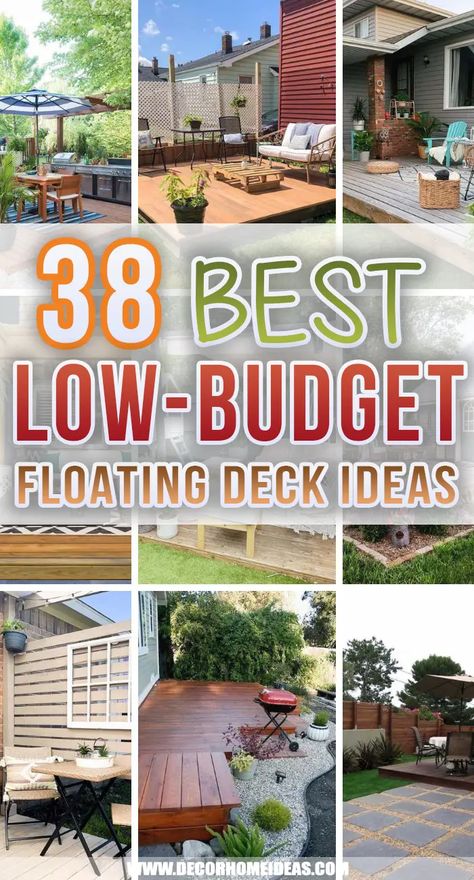 Best Low Budget Floating Deck Ideas. Add a low-budget floating deck to your backyard and create the perfect relaxation oasis for your family and guests. Inspire yourself with these cheap DIY floating deck projects. #decorhomeideas via @decorhomeidea Decks, Porches, Home Décor, Back Deck Ideas On A Budget, Cheap Pool Ideas Budget, Small Backyard Decks, Inexpensive Deck Ideas, Backyard Patio Deck, Floating Deck Diy