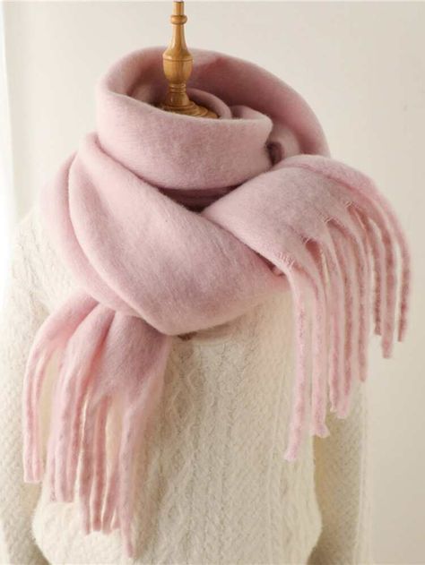 Fringe Trim Scarf | SHEIN USA Winter Outfits, Casual, Nice, Dressing, Trim Scarf, Scarf Styles, Woolen Scarves, Cashmere Scarf, Scarf