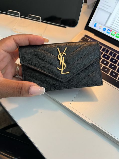 Small black cavier YSL evelope wallet Saint Laurent, Chanel, Dior, Ysl Card Holder, Ysl Wallet, Small Leather Wallet, Wallets For Women, Ysl Bag, Ysl Purse