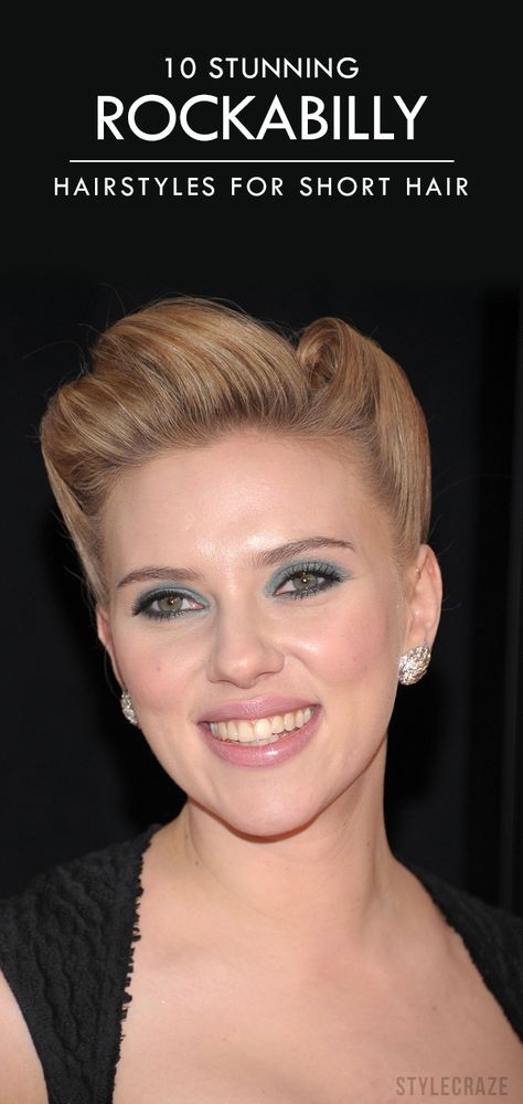 10 Stunning Rockabilly Hairstyles For Short Hair Rockabilly, Hair Styles, Scarlett Johansson, 50s Hairstyles, 40s Hairstyles, Pin Up Hair, Hair Updos, Short Hairstyles For Women, Hair Dos