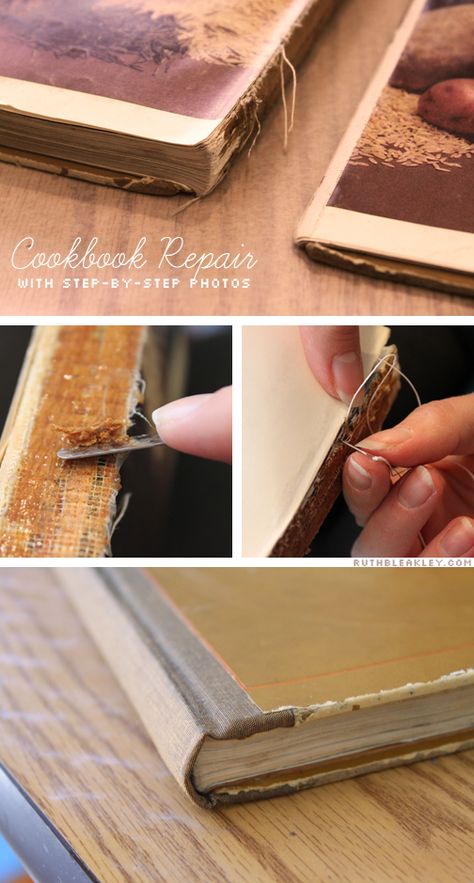 Breathing new life into a favorite old book by repairing it - Cookbook repair by Ruth Bleakley with photos Bookbinding, Book Boyfriends, Diy, Altered Books, Book Repair, Bookbinding Tutorial, Book Binding, Book Making, Binding