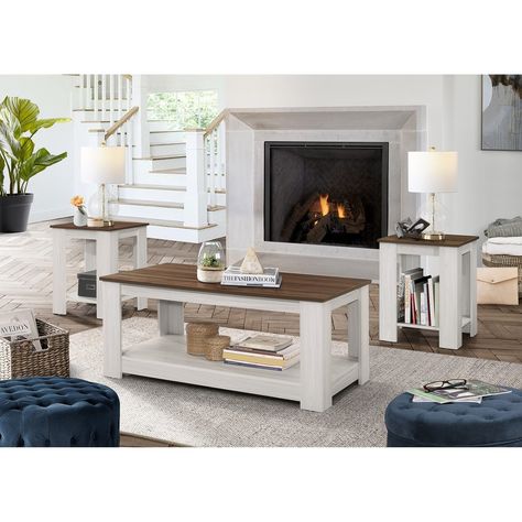 Bring a clean streamlined silhouette 3 pieces coffee table set into your living room. The simple coffee table is ideal pair with two square end tables for a cohesive look. Home Furniture, Home, Tables, Vintage, Table Lamps, Console And Sofa Tables, Living Room Table Sets, 3 Piece Coffee Table Set, Sofa End Tables