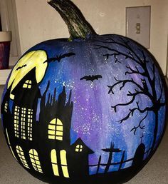 Home-made Halloween, Halloween, Halloween Art, Home Décor, Painted Pumpkins, Hand Painted Pumpkin, Halloween Pumpkin Carving Stencils, Pumpkin Painting, Halloween Painting