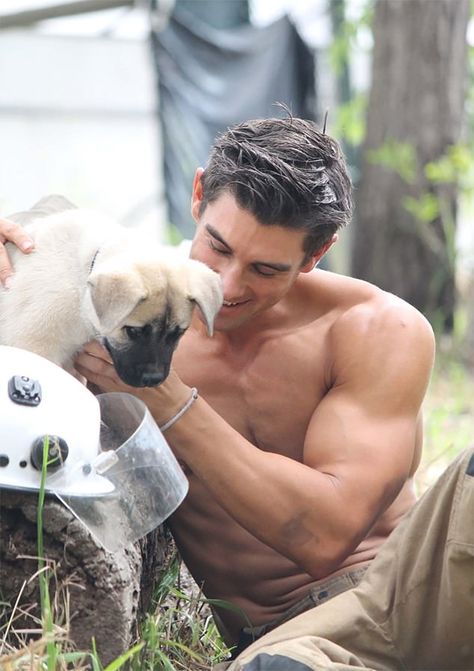 Australian Firefighters Pose With Animals For Charity, And The Photos Are So Hot It May Start Fires | Bored Panda Hot Firemen, Firefighter Calendar, Dog Best Friend, Man And Dog, Men In Uniform, Shirtless Men, Good Looking Men, Attractive Men, Male Beauty