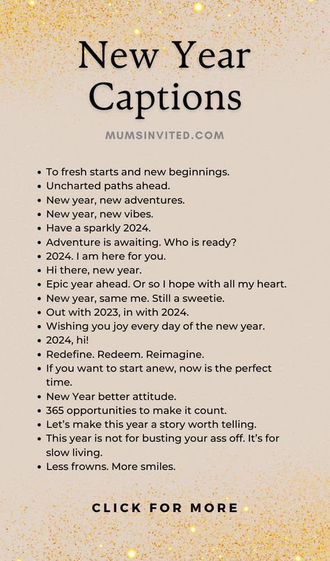 Our list of 90+ happy New Year captions has creative greetings for friends, family, your boyfriend/girlfriend. Find witty, aesthetic Instagram quotes, cool statuses, and positive sayings to welcome 2024 with flair. Spread good vibes on social media with these funny and inspiring New Year’s Instagram caption ideas! Caption for new year post. Newyear captions. Happy new year instagram post. New year insta captions. New year instagram story. New year captions instagram funny. New year ig caption. Instagram, Art, New Years Captions, New Year Captions, New Year Eve Quotes Funny, New Year Quotes For Friends, New Years Instagram Captions, New Year Short Quotes, New Year Text Messages