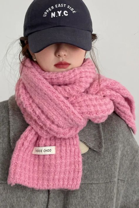 Korean Version Pink Versatile Warm Knit Woolen Scarf Fashion, Pink Beige, New Fashion, Shirts, Pink, Woolen Scarves, Wool Blend, Woolen, Wool