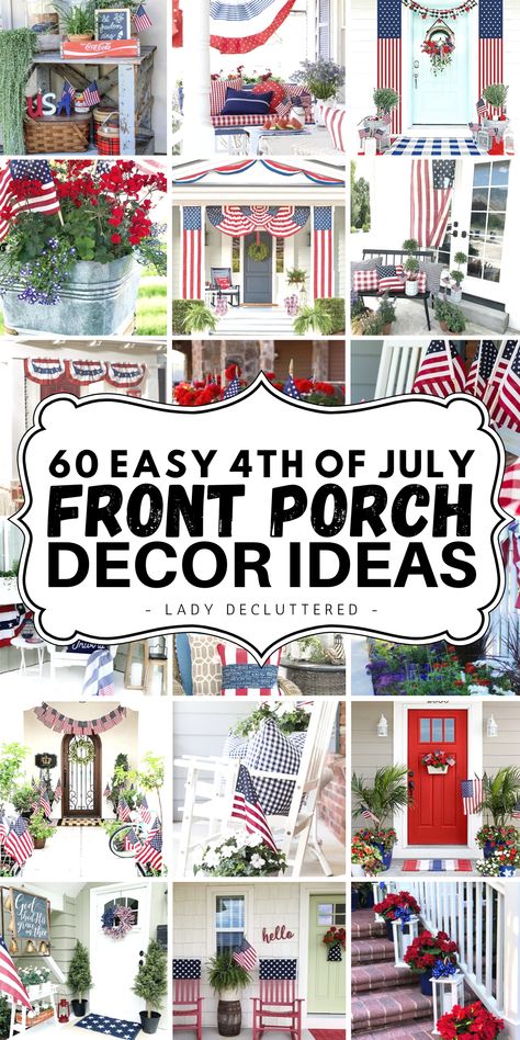 4th of July front porch decor ideas. Parties, Gardening, Decoration, Farmhouse 4th Of July Porch Decor, Patriotic Porch Decorations, Patriotic Porch Ideas, Patriotic Porch Decor, Fourth Of July Front Porch Decor, Patriotic Front Porch Ideas