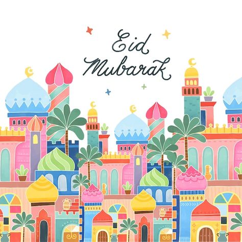 Eid mubarak greeting card with islamic m... | Premium Vector #Freepik #vector #islamic-greeting #mosque-background #ramadan-mosque #islamic-mosque Eid, Eid Mubarak, Save, Quick