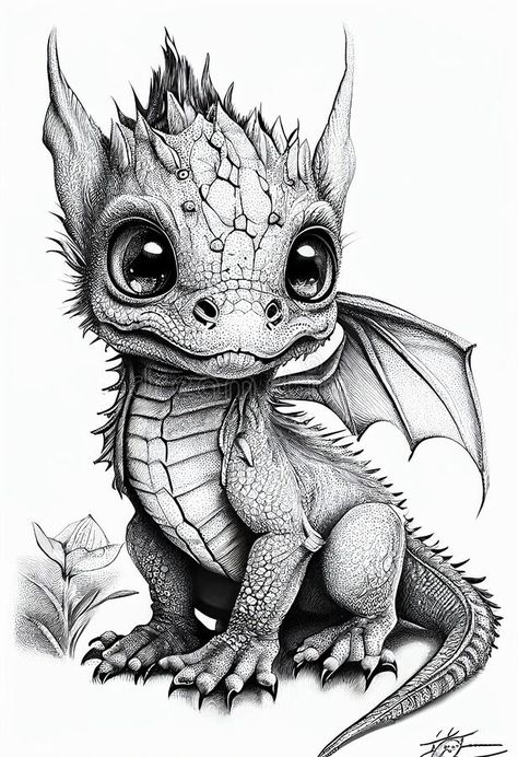 Little dragon drawn with a simple pencil on paper. AI Generated stock images Dragons, Ink, Animal Pencil Drawings, Dragon Illustration, Animal Sketches, Animal Drawings Sketches, Animal Drawings, Simple Dragon Drawing, Drawing Animals