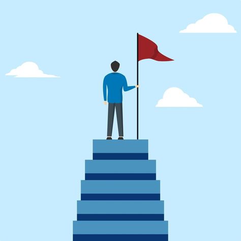 the concept of reaching the pinnacle of career or success, an entrepreneur has reached the top of the ladder of success or goals. Businessman standing on stairs with flag. leaders achieve goals. Ikea, Draw, Eta, Vector Art, Mural, Drawings, Background Design, Goals, School