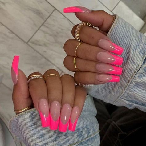 19 Pink Nails That Prove Manicures Can Go From Light to Hot in an Instant Nail Designs, Nail Ideas, Coffin Nails Designs, Nails Inspiration, Nail Inspo, Coffin Nails Long, Pink Acrylic Nails, French Tip Nail Designs, Neon Pink Nails