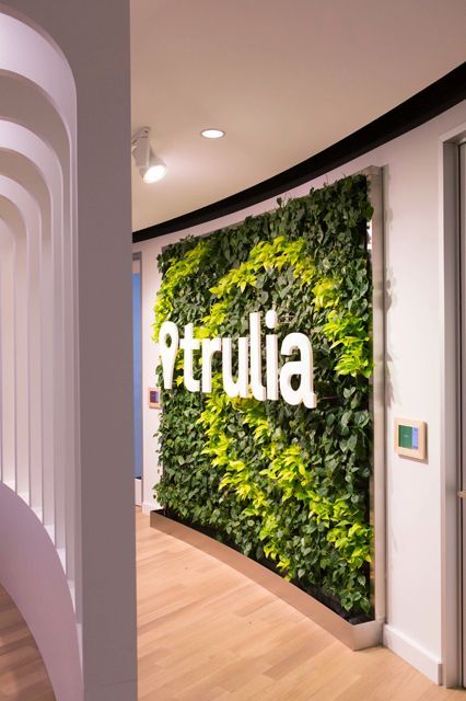 Trulia's living wall greets you upon entering. #refinery29 http://www.refinery29.com/trulia-office-tour#slide-1 Interior, Design, Office Logo, Office Branding, Logo Wall, Wall Logo, Startup Office, Startup Office Design, Office Wall Design