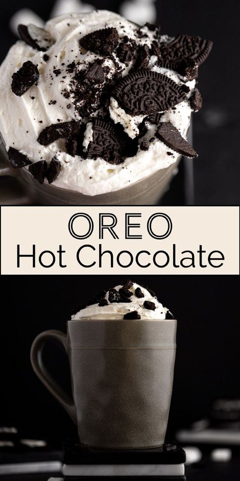 This oreo hot chocolate is a dunkin donuts copycat that is even better than the original. A thick, creamy, rich hot chocolate that tastes like pure oreos. Made with only 3 ingredients in less than 10 minutes. A must-have winter drink for any cookies and cream lovers. Thermomix, Dessert, Smoothies, Homemade Hot Chocolate, Hot Chocolate Recipes, Dunkin Donuts, Hot Cocoa Recipe, Hot Chocolate Drinks, Milkshakes