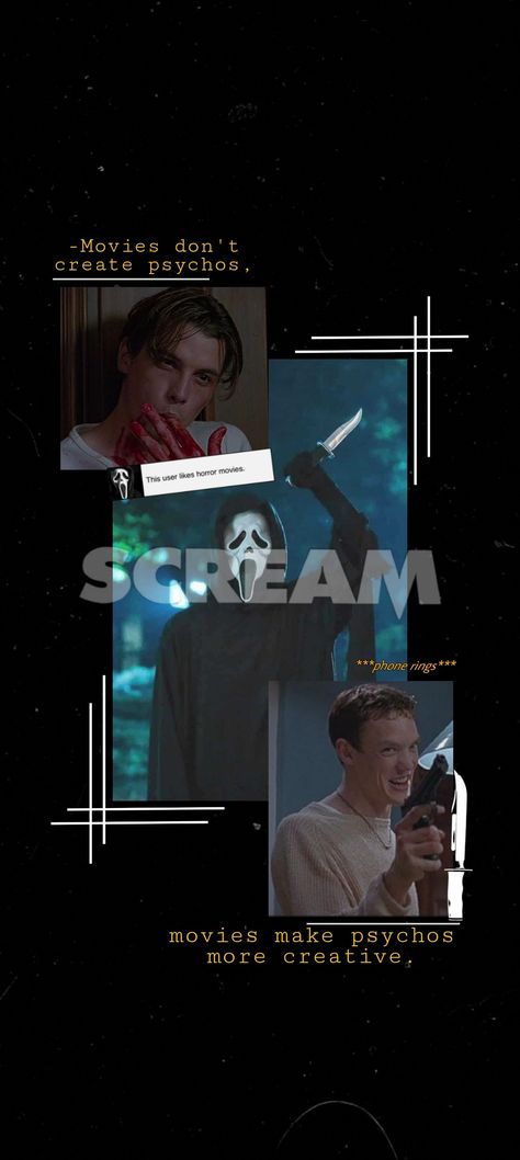 Scream aesthetic wallpaper Films, Scream Aesthetic Wallpaper, Scream Movie, Ghostface Wallpaper Aesthetic, Scary Movies, Horror Movie Characters, Billy Scream Wallpaper, Ghostface Scream, Movie Wallpapers