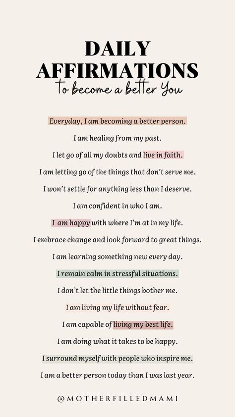 Positive daily affirmations to help you become a better you. The goal is to alway be the best versions of ourselves. Whether its emotionally, mentally, physically or spiritually. #selfcare #dailyaffirmations #dailypositiveaffirmations #affirmations #iam Affirmation Quotes, Inspiration, Daily Positive Affirmations, Positive Self Affirmations, Affirmations For Happiness, Daily Affirmations, Affirmations Confidence, Positive Words Of Affirmation, Positive Mindset