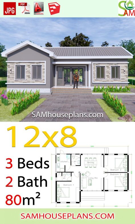 2020 House Plans, 3 Bedroom House Plans, Gable Roof House, Small House Design Philippines, Pelan Rumah, House Roof Design, Affordable House Plans, Small House Design Exterior, Building House Plans Designs