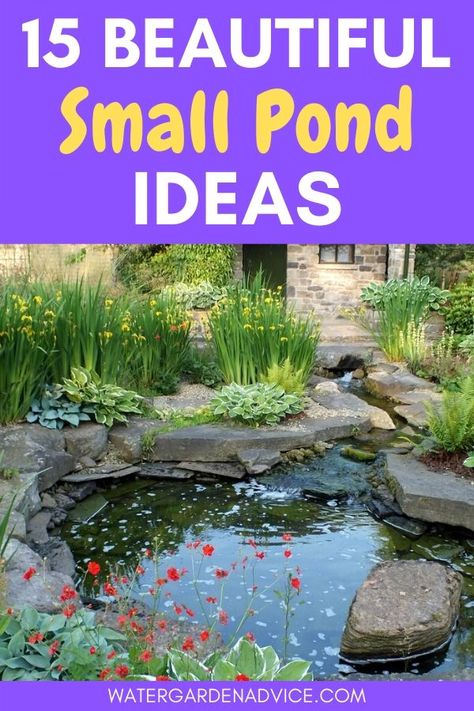 Small backyard pond ideas - Even if you have a tiny backyard you can still install a small pond. Here are some beautiful pond ideas to get your started. #pond #gardenpond #backyardpond Back Garden Landscaping, Small Backyard Ponds, Backyard Water Feature, Outdoor Ponds, Ponds Backyard, Small Garden Ponds, Ponds For Small Gardens, Fish Ponds Backyard, Pond Landscaping