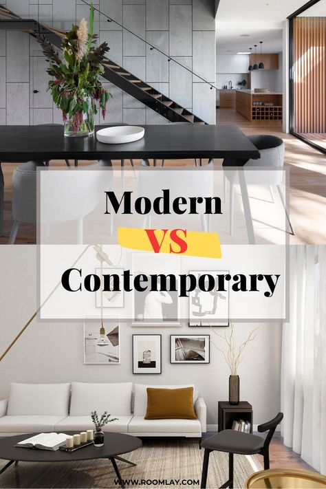 When comparing modern and contemporary interior design, there is always confusion. Learn the definitions of both design style, their similarities and differences. #modernvscontemporary #contemporaryinterior #moderninteriordesign Interior, Contemporary Modern Interior Design, Contemporary Vs Modern Interior Design, Modern Contemporary Interior Design, Modern Contemporary Style, Modern Vs Contemporary Design, Modern Contemporary Interior, Modern Contemporary Homes, Modern Contemporary Homes Interior Decor