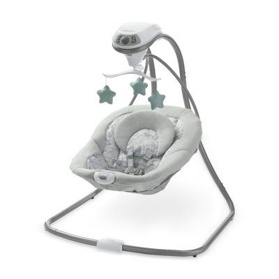 The Graco® Simple Sway™ Swing is fully featured to help you soothe and comfort baby. Gentle, side-to-side swaying and 6 different speeds allow you to customize to baby's preference. This swing also features 15 songs and sounds, a cozy head support, and soothing two-speed vibration to keep your little one content. The option to plug in or use batteries makes this swing ideal for any room in the home. The Graco® Simple Sway™ Swing offers gentle, side-to-side swaying and additional soothing feature Graco Baby, Travel Systems For Baby, Baby Swing, Large Storage Baskets, Baby Bouncer, Baby Trend, Swing Seat, Baby Swings, Baby Must Haves