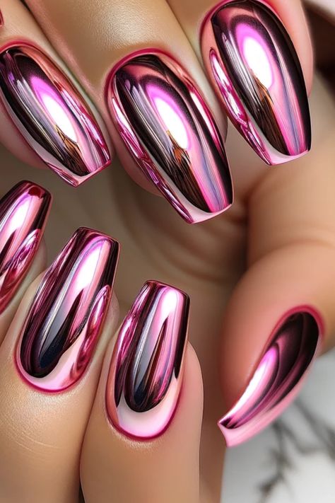 43 Chrome Nails To Indulge In The Shimmer Bling Nails, Nail Art Designs, Gel Nail Designs, Chrome Nail Colors, Chrome Nail Polish, Chrome Nails, Metallic Nails, Chrome Nails Designs, Chrome Mirror Nails