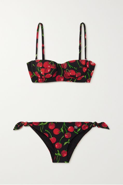 Dolce & Gabbana's bikini is patterned with juicy cherries for a playful, vintage feel. Easy to turn into a bandeau, thanks to the removable straps, this balconette top is designed to lift and support. The medium coverage briefs have pretty side ties. Wear yours with red cat-eye sunglasses. Bikinis, Vintage, Dolce And Gabbana Fashion, Bikini Set, Swimsuit Cover Ups, Red Swimsuit, Dolce And Gabbana, Bikini Swimwear, Moda
