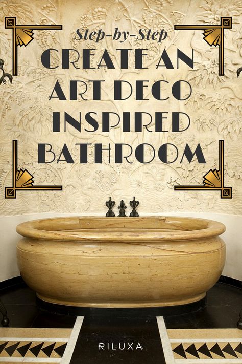 Art Deco, Bathroom Ideas, Art Deco Bathroom Vanity, Art Deco Bathroom Tile, Master Bathroom, Half Bath Decor, Art Deco Powder Room, Bathroom Design Inspiration, Modern Art Deco Bathroom