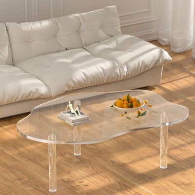 Our coffee table is made of acrylic with unique bubble legs, adding a minimalism stylish and enhance the lighting performance to your modern home style through transparent Resin. | Ivy Bronx Jerem Irregular Coffee Table, Resin Cloud Shape Clear Coffee Table w / 3 Solid Bubble Legs | 16 H x 39 W x 28 D in | Wayfair Home Décor, Rooms Home Decor, Home, Coffee Table Design, Coffee Table Furniture, Modern Coffee Tables, Cool Coffee Tables, Resin Furniture, Clear Coffee Table