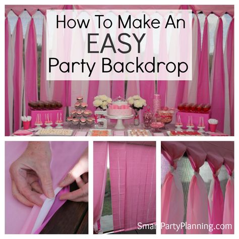 The easiest DIY party backdrop. This is a cheap and easy backdrop that can be prepared for an outdoor or indoor party. Made using budget plastic tablecloths, it can be prepared the day before the party saving you time on the day. Style with colors according to the birthday party theme and it will look amazing every single time. Decoration, Diy, Diy Party Backdrop Stand, Party Backdrop Diy, Cheap Party Decorations, Diy Wedding Backdrop, Backdrops For Parties, Diy Party Decorations, Party Decorations
