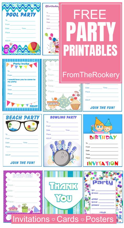 Party printables - free printable invitations, cards and posters. Includes kids party invite templates. Just download and print Invitations, Free Party Invitations, Party Invitations Kids, Free Printable Party Invitations, Kids Birthday Party Invitations, Printable Party Invitations, Birthday Party Invitations Free, Birthday Party Invitations Printable, Birthday Party Invitation Templates