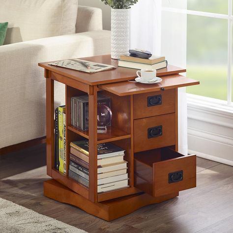 The Rotating End Table - Hammacher Schlemmer Hammacher Schlemmer, Home Décor, Diy Interior, Woodworking Plans, Diy Furniture, End Tables With Storage, Built In Shelves, End Tables, Diy End Tables