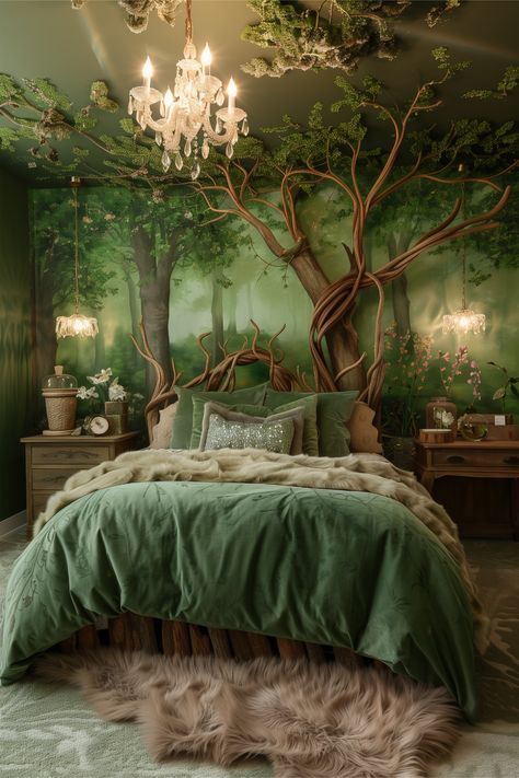 Enchanted Forest Bedroom Ideas, Enchanted Forest Bedroom Decor, Enchanted Bedroom Ideas, Enchanted Forest Bedroom, Enchanted Forest Room, Bedroom Fairy Lights, Enchanted Room, Enchanted Forest Theme Bedroom, Fairytale Bedroom