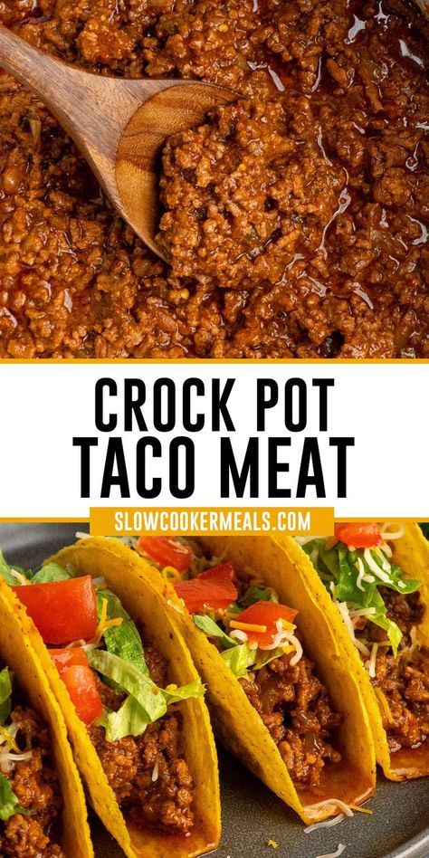 With lean ground beef, flavorful salsa, diced onions, and a blend of taco seasoning, this Crockpot Taco Meat Recipe is perfect for your next Taco Tuesday or family dinner! Slow Cooker, Ideas, Casserole, Yum, Favorite, Burritos, Bday, Blend, Tummy