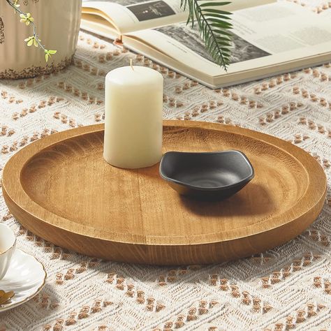 PRICES MAY VARY. 1️⃣【Natural Wood Material】--Our wooden round trays for decor(12.5Lx12.5Wx1.25H) are made of premium Paulownia wood. This wood material merit is lightweight and unique in its surface(keep the natural tree texture).Not easy to warp crack and deform.Great helper for your home decor or daily life needs! 2️⃣【Color Deviation】--This small round wooden tray is color-painted by hand and water absorption issues,so may some have color error,some may orange or dark or light. We already deal Rustic Art Decor, Tray, Round Tray, Wooden Dough Bowl, Round Wooden Tray, Decorative Tray, Wooden Tray, Tray Decor, Small Wooden Tray